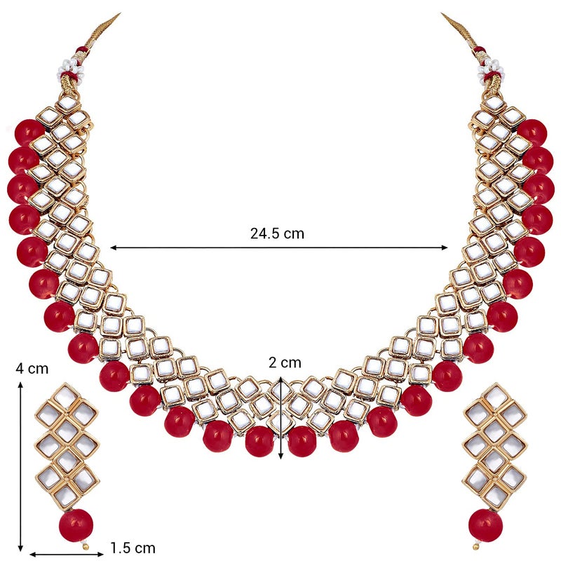 Aheli Stylish Bollywood Wedding Party Wear Necklace Earring Set Indian Ethnic Traditional Jewelry for Women (Red) - Image 4